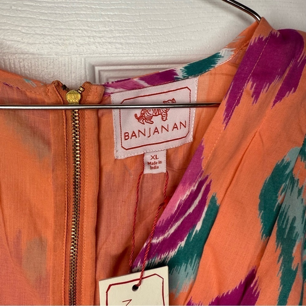 Banjanan 100% Cotton Orange and Pink Long Sleeve Dress with Cut Outs Size XL NWT - Picture 4 of 10
